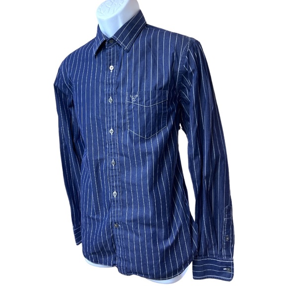 Sz M American Eagle Vintage Fit Blue White Striped Long Sleeve Button Down - Picture 5 of 6